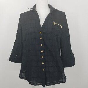 Bebe Black Semi-Sheer Button Front Blouse